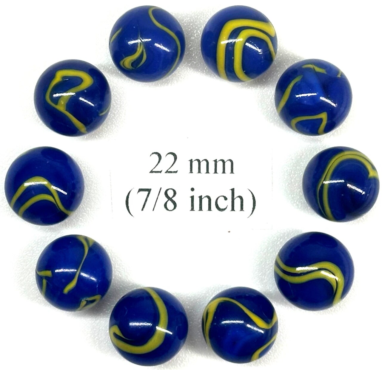 VAN GOGH Blue/Yellow Swirl Glass Marbles 22mm (7/8 inch) SHOOTER Taw (Lot of 10)
